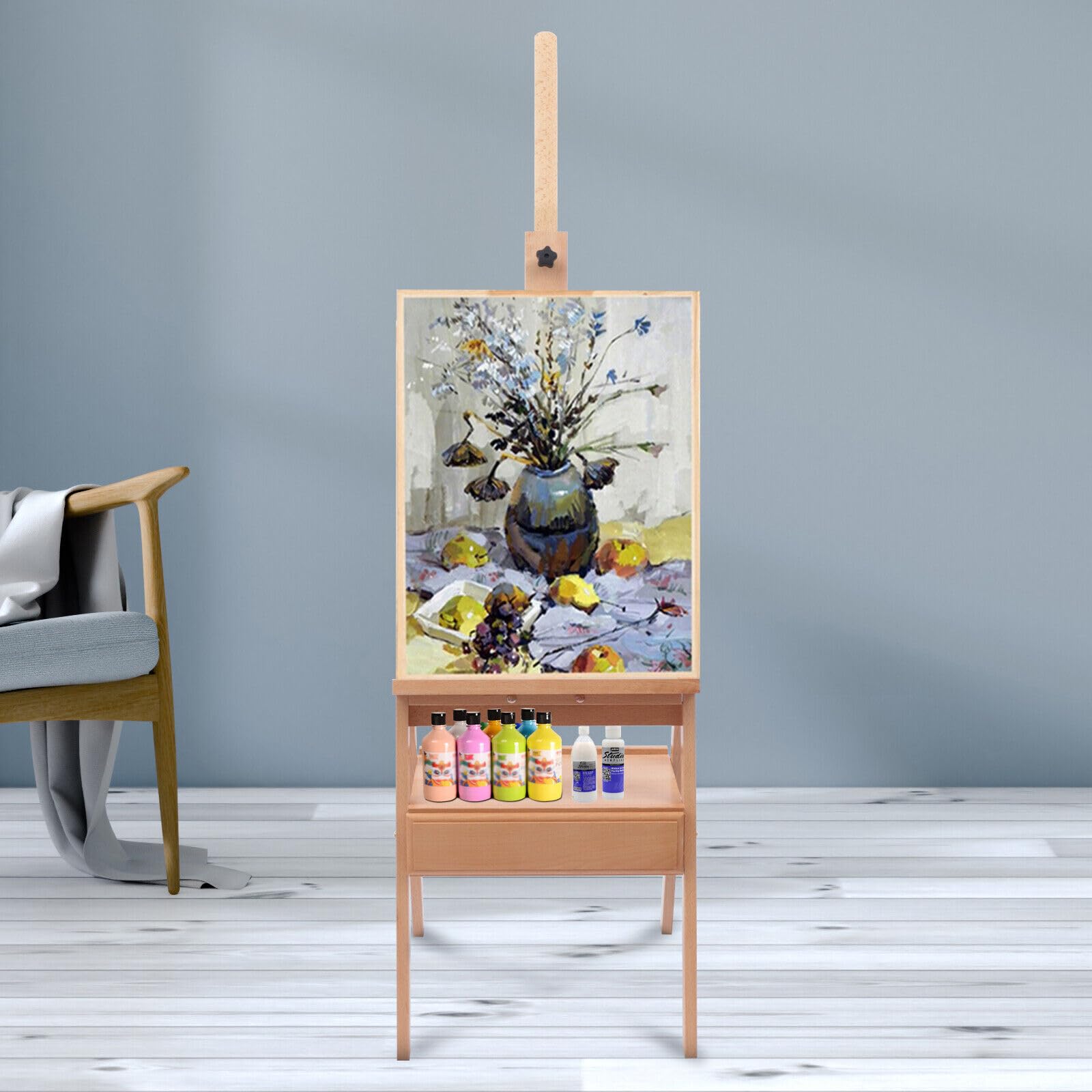 Atelierstaffelei Staffelei Holz H-Form Staffelei Koffer mit Box – Feldstaffelei Verstellbar 198cm – Easel for Artist Kofferstaffelei Faltbar Leinwand Halter Buchenholz Stabil, Gemälde&Portraits