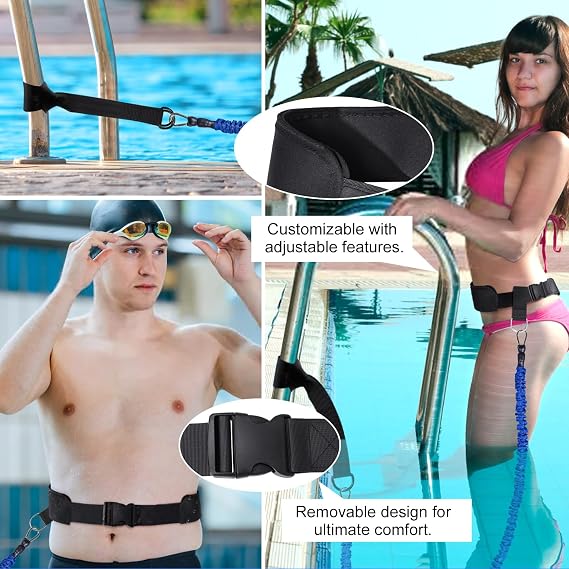 Swimming Training Belt 8-25FT Adjustable Swimming Resistance Belt, Stationary Harness for Any Pool Without Counter Current System