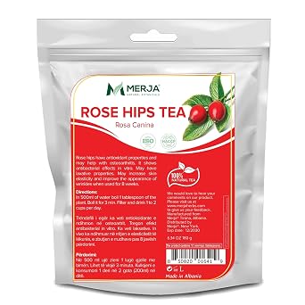 Merja Herbs Rose Hips Tea - Immune System Support & Antioxidants - Natural Caffeine Free - Loose Tea - 100% Natural & Premium Quality 180gr Pack of 1