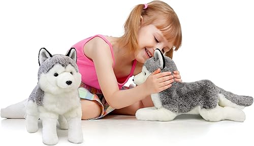 Miniatura 4 de Ice King Bear 2 piezas de peluche de Huskies siberianos de pie y acostado