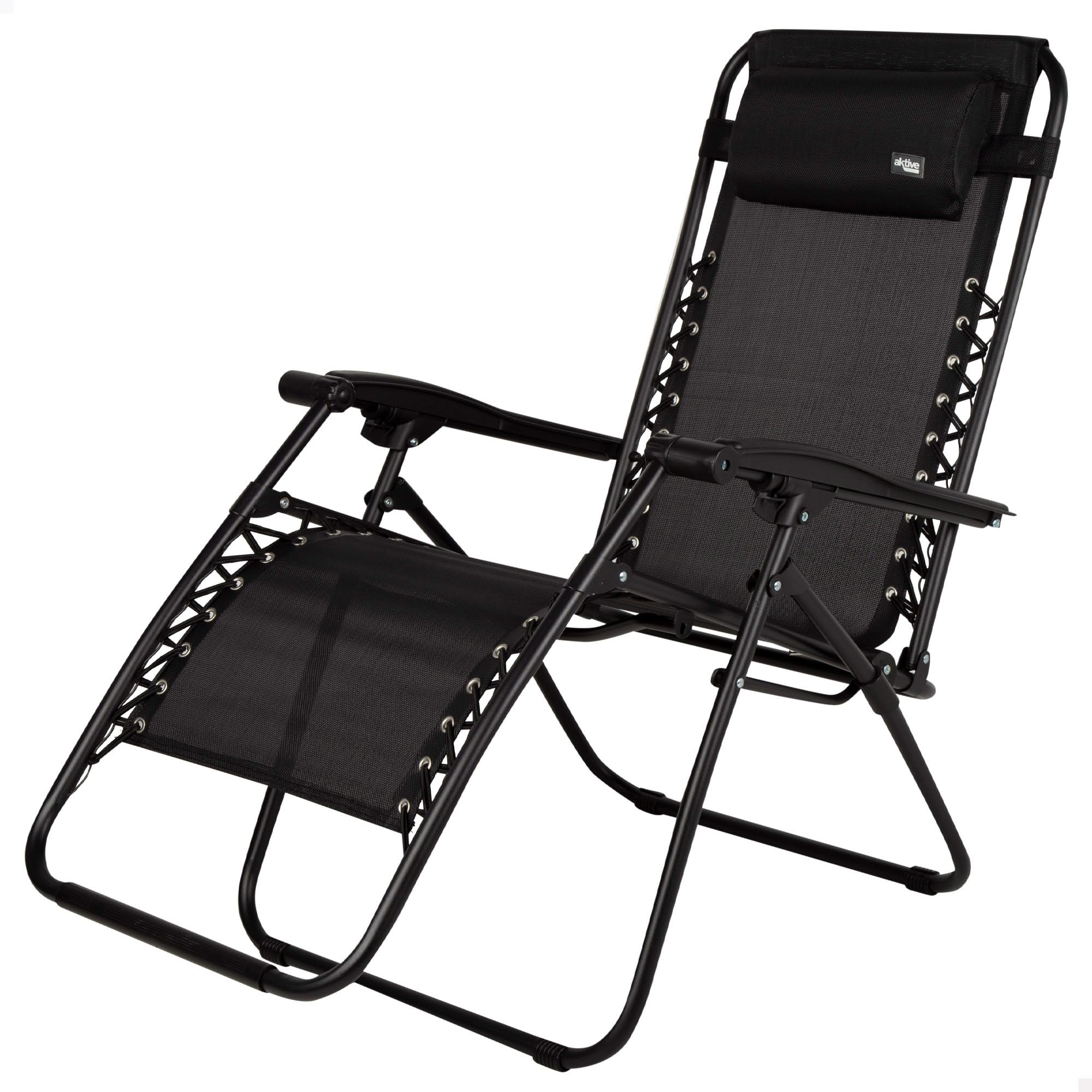 AKTIVE Silla Plegable, Gravedad Cero, Negro, con cojín y reposapiés, Cómoda y Resistente, Antivuelco, Acero y textileno, Máximo 110 kg, Jardín, Camping, Tumbonas Plegables para Exterior (61142)