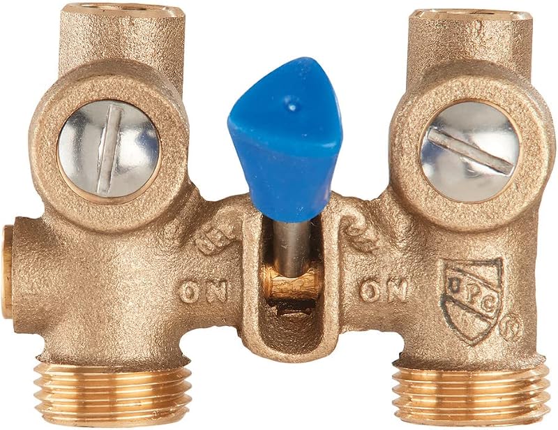 Watts 175C Series Válvula de cierre para lavadora tipo bola de bronce de 1/2", conexión de salida de manguera de 3/4", adaptadores dobles de cobre de 1/2" para soldadura o manguera, juntas tóricas, presión máxima 200 psi
