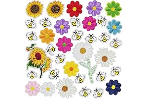 Embroidered Flowers Bee Embellishments - 36 pcs Sew On & Iron On Patches