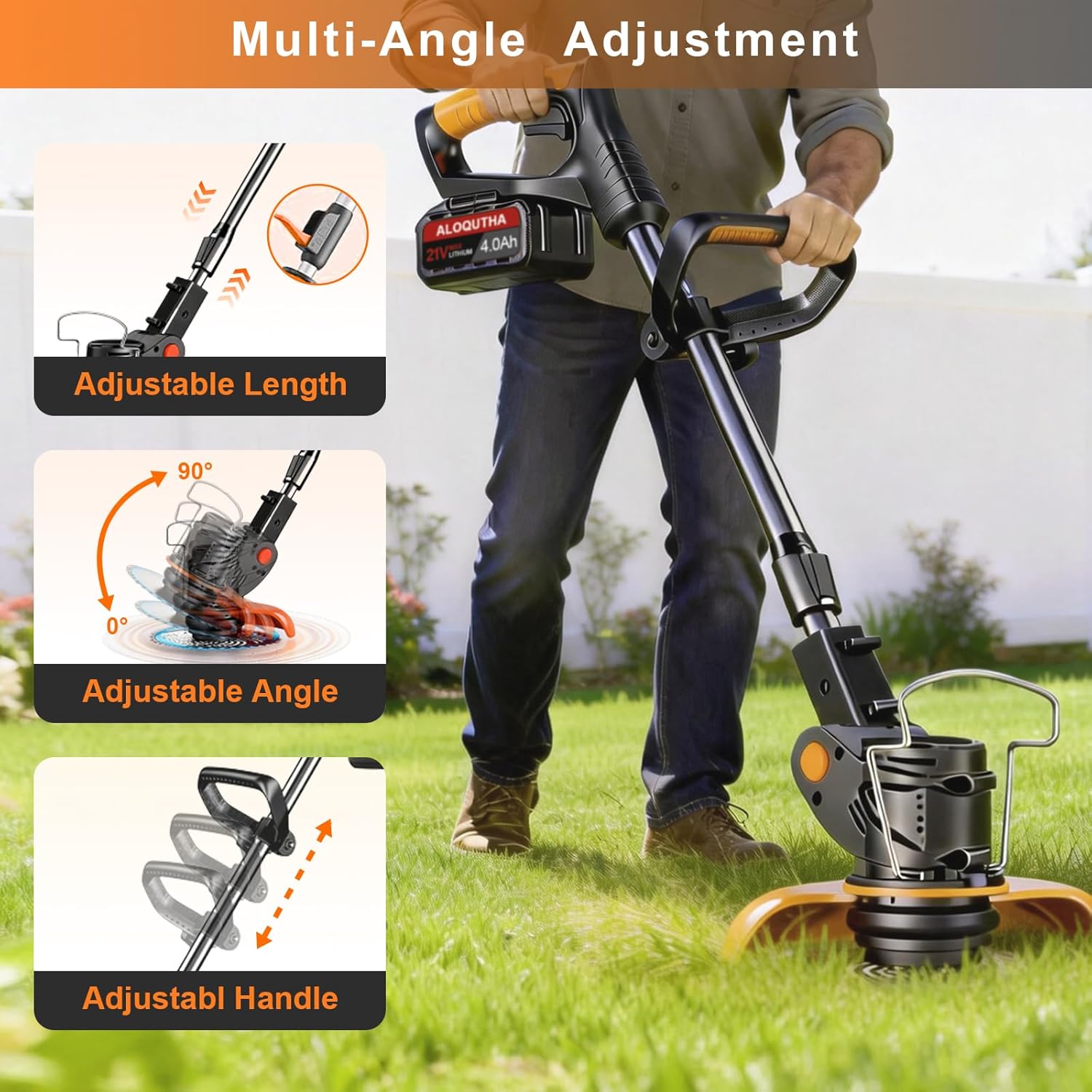 Electric Weed Wacker,21V Cordless Weed Wacker, 3-in-1 Stringless Grass Trimmer/Edger/Brush Cutter with 2×4.0Ah Batteries, 3 Types of Blades for Lawn, Yard & Garden Care