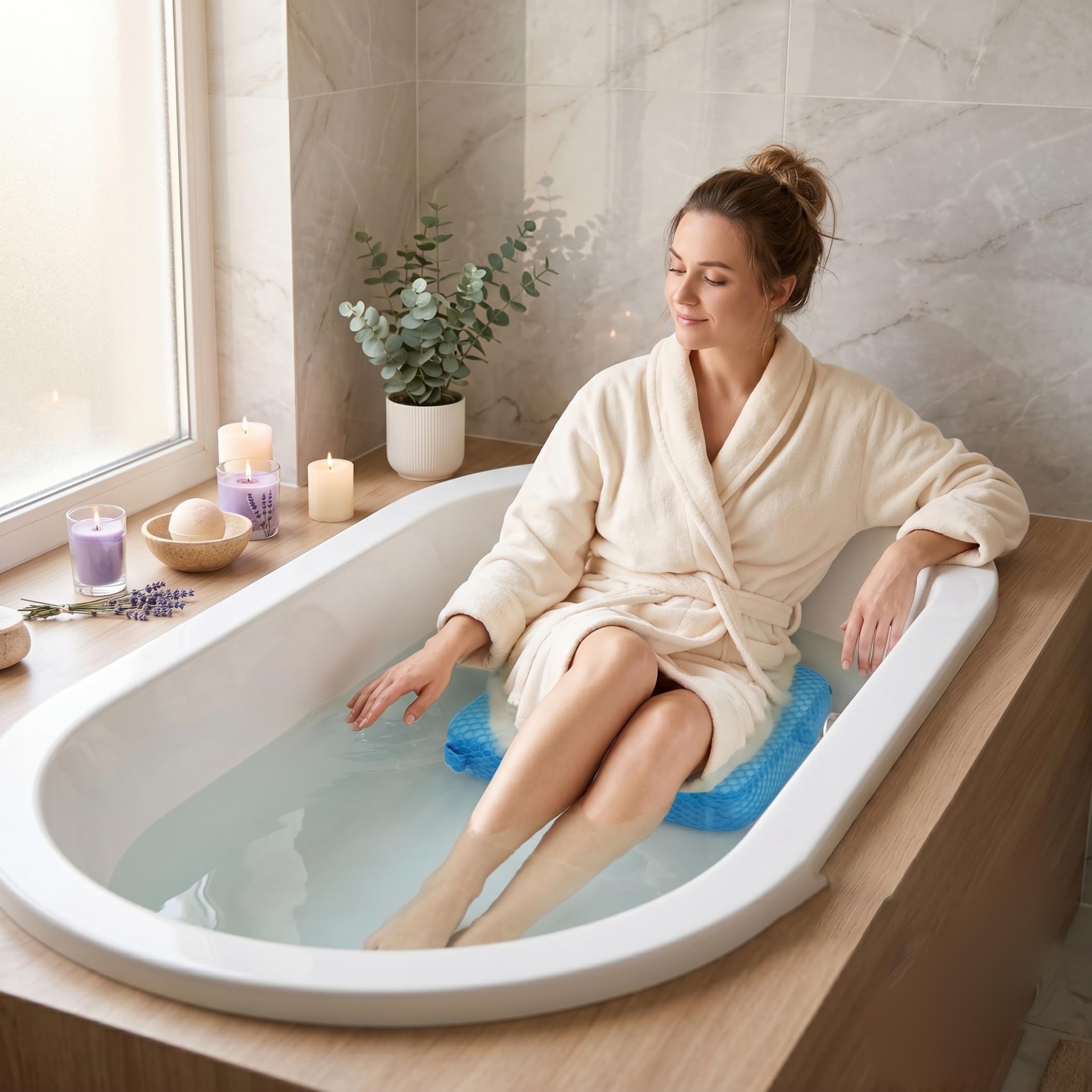 Whirlpool-Sitzerhöhung, Poolhocker für Unterwasser, schnell sinkend, atmungsaktives Netzkissen, rutschfest, Abnehmbarer Bezug, Blau, 15, 75 x 12, 01 Zoll