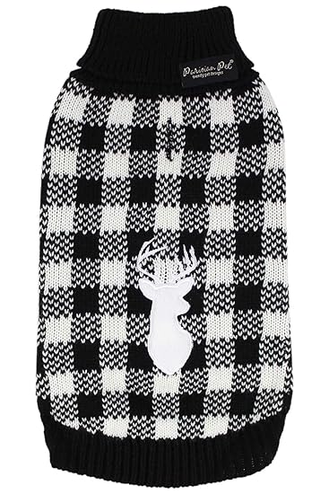 Parisian Pet Designer Dog Sweaters for Small Dogs Clothes for Medium Dogs Winter Jacket Outfits Buffalo Checkered Black n White Dog Sweater, XL