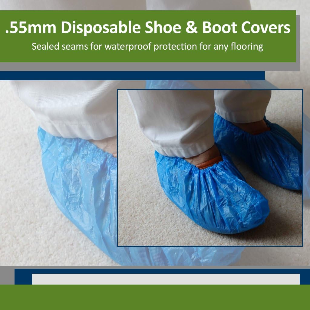 Blue CPE (.55 MM) Shoe & Boot Cover Booties, Water Proof CPE Material, Indoor & outdoor shoe or boot protection, Non Slip disposable, (3X (Pack of 300))