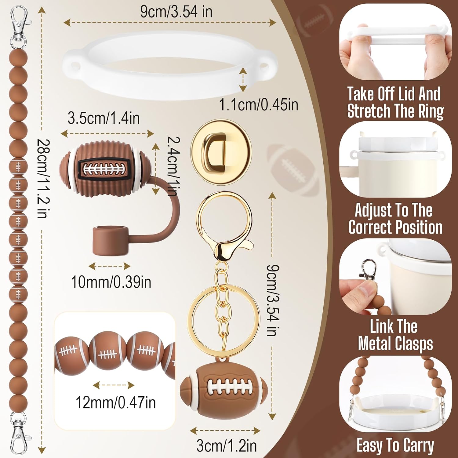 Skylety 5 Pcs Football Silicone Cup Accessories with Strap Keychain Cover image 2