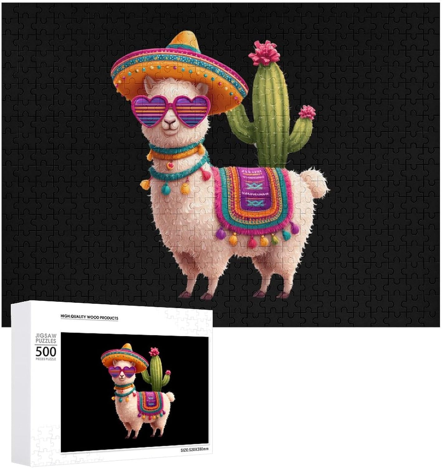 Cute Alpaca Print Puzzles for Adults 500 PCS Wooden Jigsaw Puzzle Wall Decor Christmas