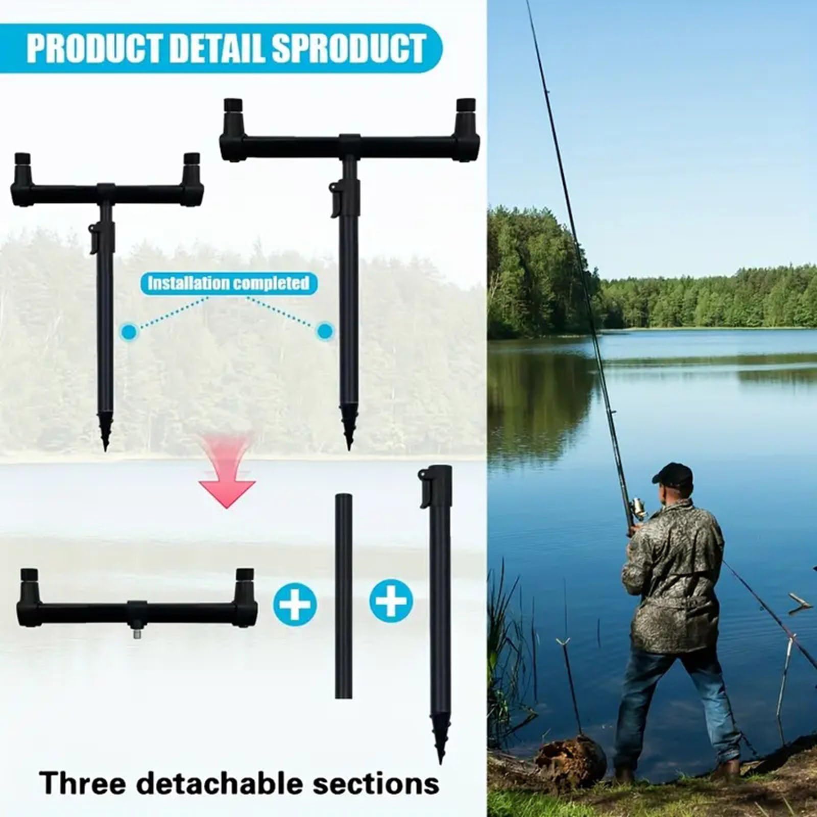 Staccabile Canna Da Pesca Rack Alluminio Canna | Accessori per attrezzi da pesca, picchetto di terra, staffa di fissaggio, tenere 2 canne, supporto per canna da pesca in