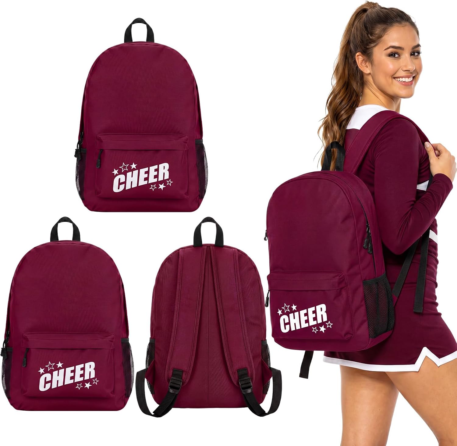 Cheer Backpack, Cheerleader Team Gifts, 1 Pack, Black | Sports Team Spirit Bag, Cheer Practice Competition Backpack, Adjustable Straps Bookbag, Lightweight Cheerleading Favor Gifts