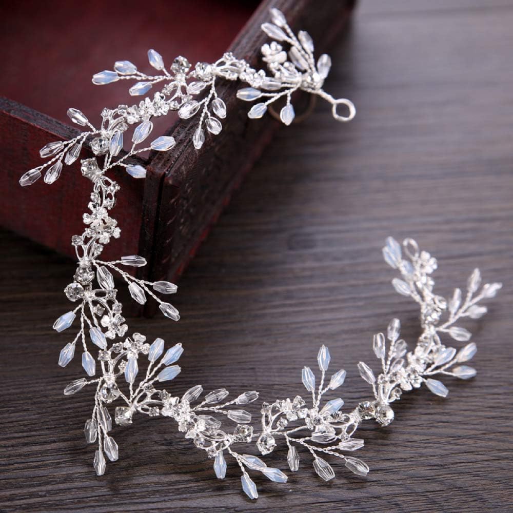 Handmade Blue Crystal Beads Headband Wedding Hair Accessories Rhinestone Tiars Bridal Hair Vine Hairbands Crown Bride Headpiece G