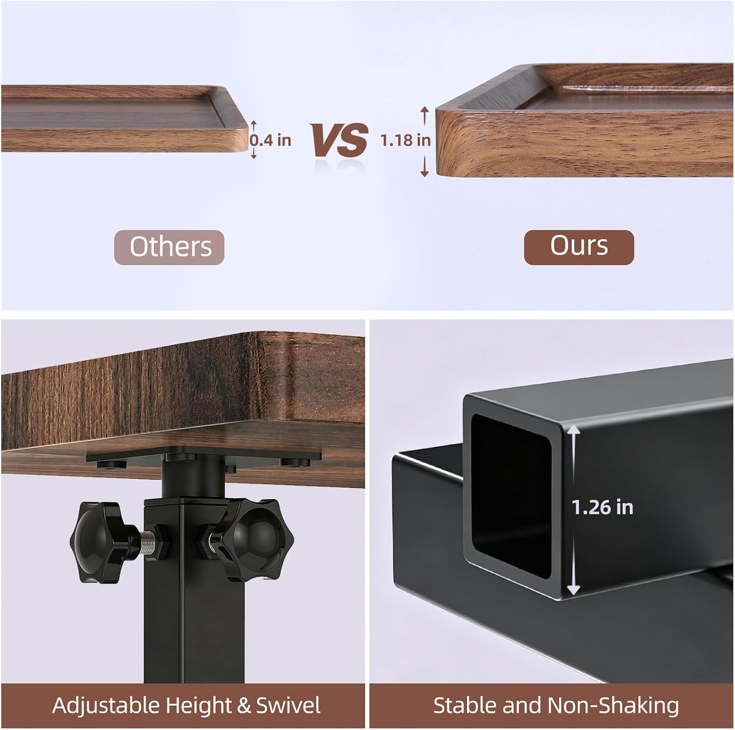 TV Tray Table with Wheels, 360° Swivel Adjustable Height Rolling C Shaped End Table that Slide Under Sofa for Couch Bed, Small Side Table for Living Room Bedroom Small Space (Walnut)