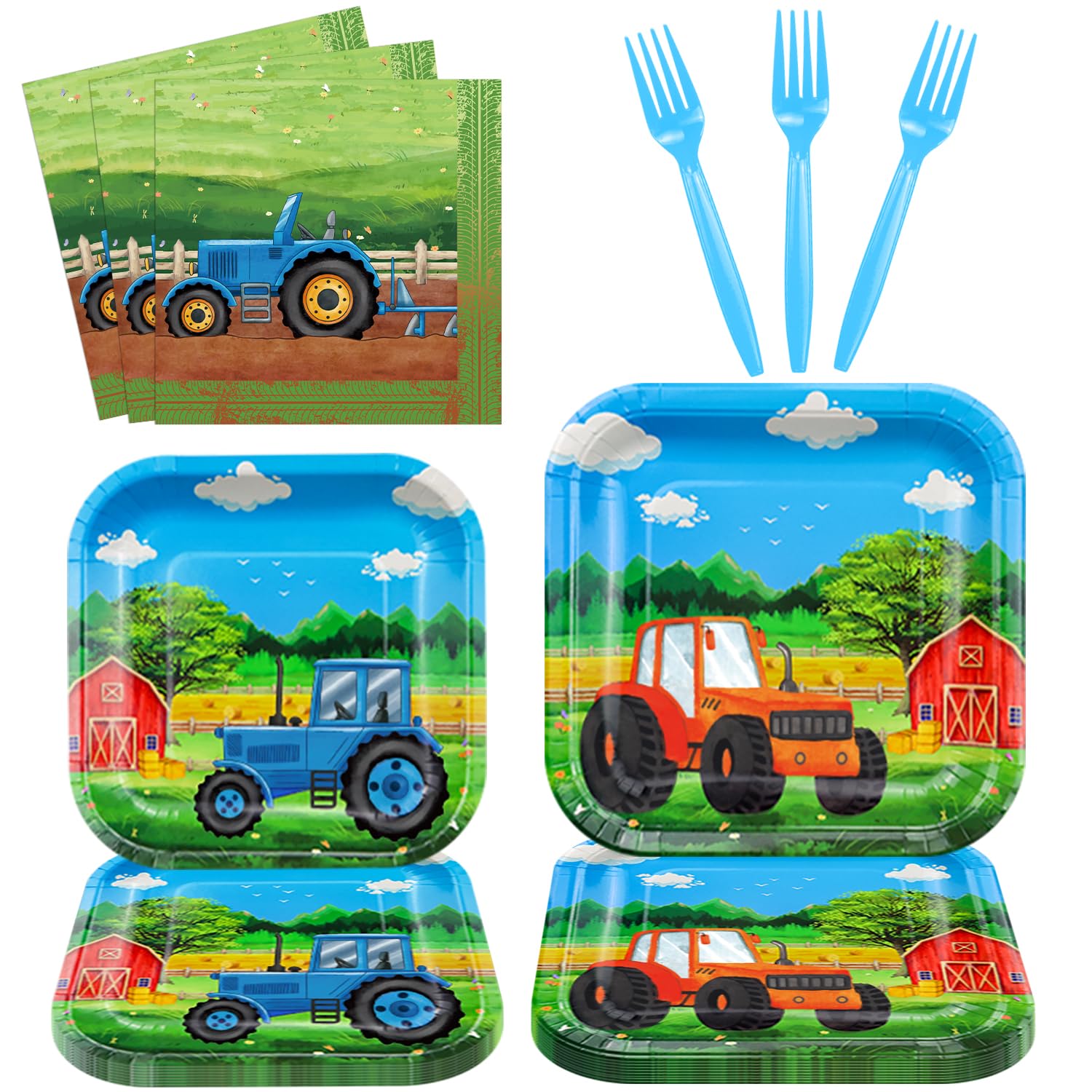 160 Packs Tractor Birthday Party Supplies Farm Decorations Tractor Party Supplies Barnyard Farm Decor Barnyard Theme Tableware Set - Plates, Napkins, Forks Serves 40