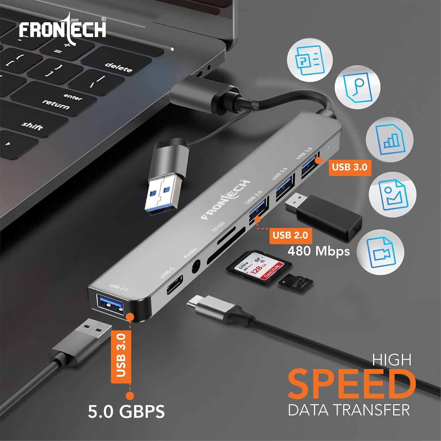  Frontech 8-in-1 Multi-Port Expansion Hub  thumbnail 3