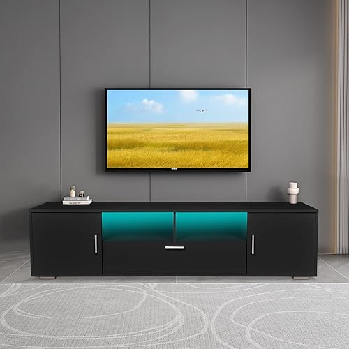 Miniatura 7 de Soporte de TV LED para TV de 32 a 65 pulgadas centro de entretenimiento moderno de alto brillo con cajón de almacenamiento 2 gabinetes de
