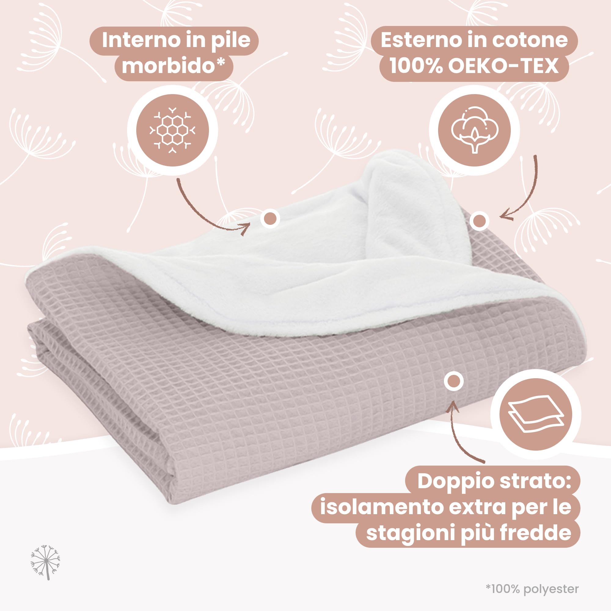 MIMUSELINA Copertina Neonato Invernale in Cotone | Coperta Invernale Neonato 70x90cm Calda e Morbida | Coperta Lettino e Culla Avvolgi Bambino | Ideale per Inverno e Mezze Stagioni | Waffle Taupe