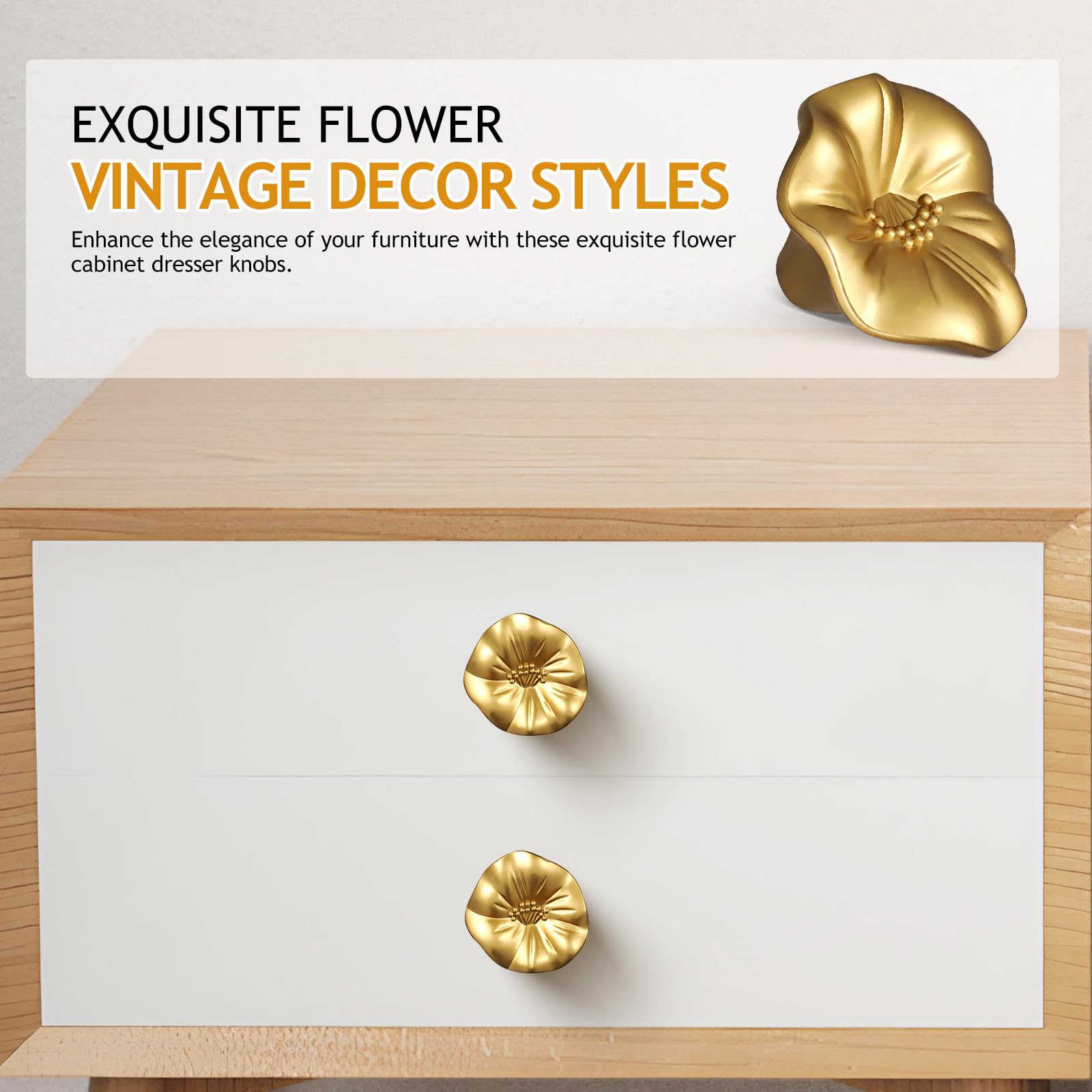 Goldene Blumenschrankknöpfe Einfache Montage und Verschleißfest 5 Stück aus Zinklegierung Petal Förmig Elegantes Vintage Design für Küchenschranktüren und Schubladen