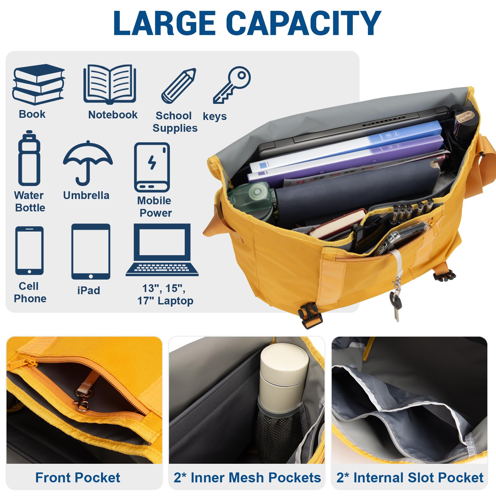 onedayHI Large Messenger Bag for Men Women,Camera Bag Crossbody Casual 17Inch Laptop Shoulder Bag for Work Daily,Satchel Bag
