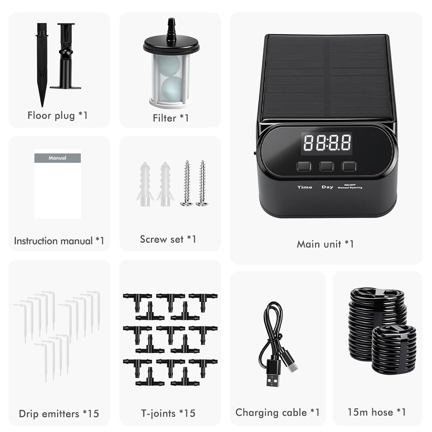 Solar Automatic Drip Irrigation Kit System, Solar Powered Auto Easy DIY Watering Device Supported Pots Plants, 6 Timing Modes with Anti-Siphoning Device