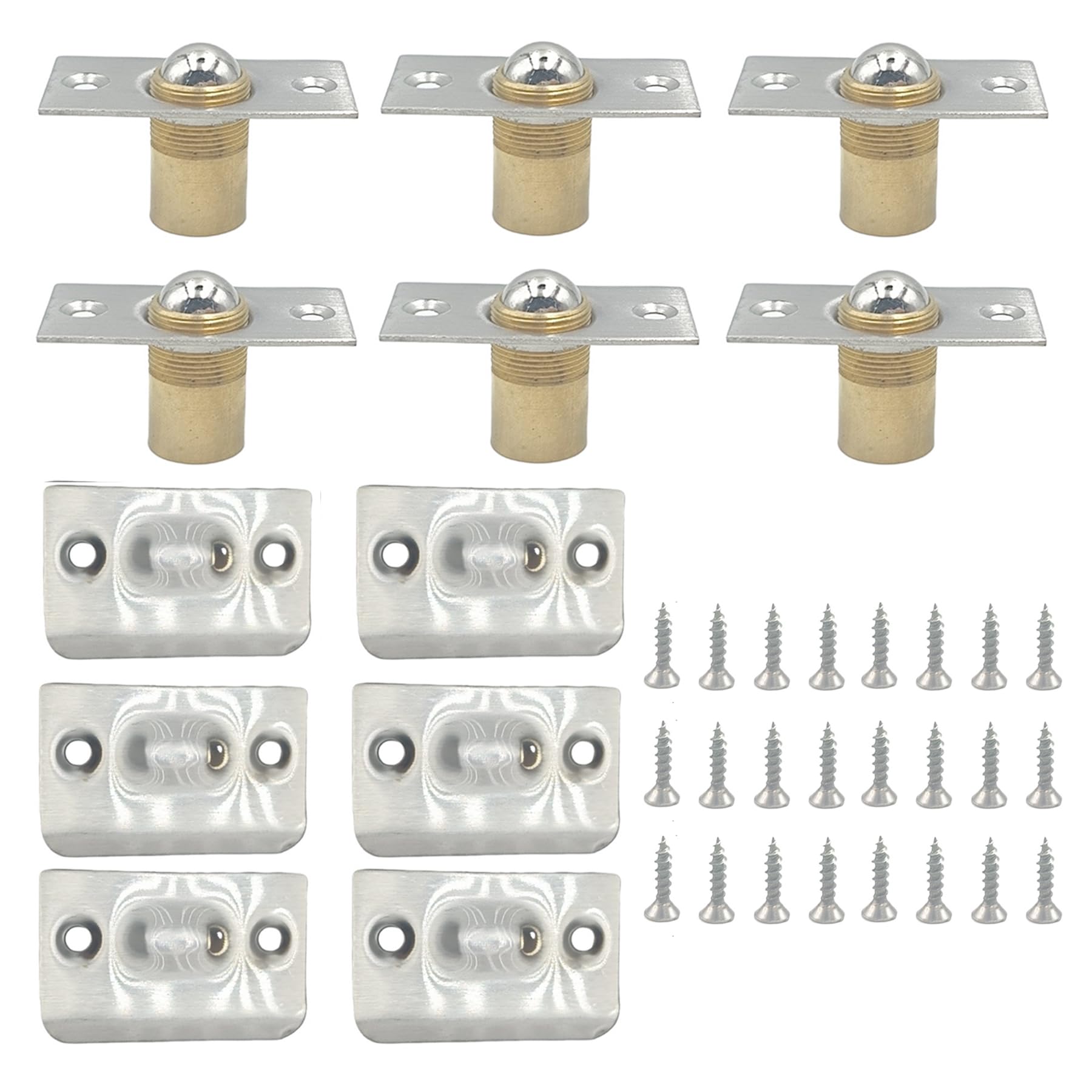 6Pcs Stainless Steel Closet Door Ball Catch,Adjustable Ball Door Catch with Strike Plate for Door, Cabinet, Closet, Kitchen