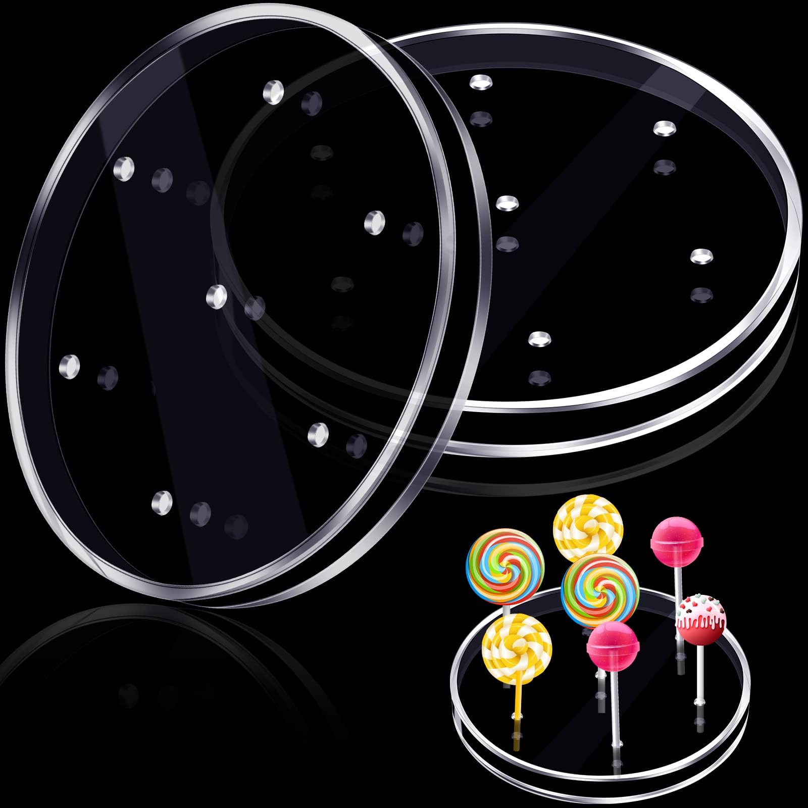 2 Pieces 7 Hole Acrylic White Cake Pop Stand Display Round Lollipop Holder for Rustic Sucker Stand Candy Holders for Wedding, Shower, Birthday Party Supplies