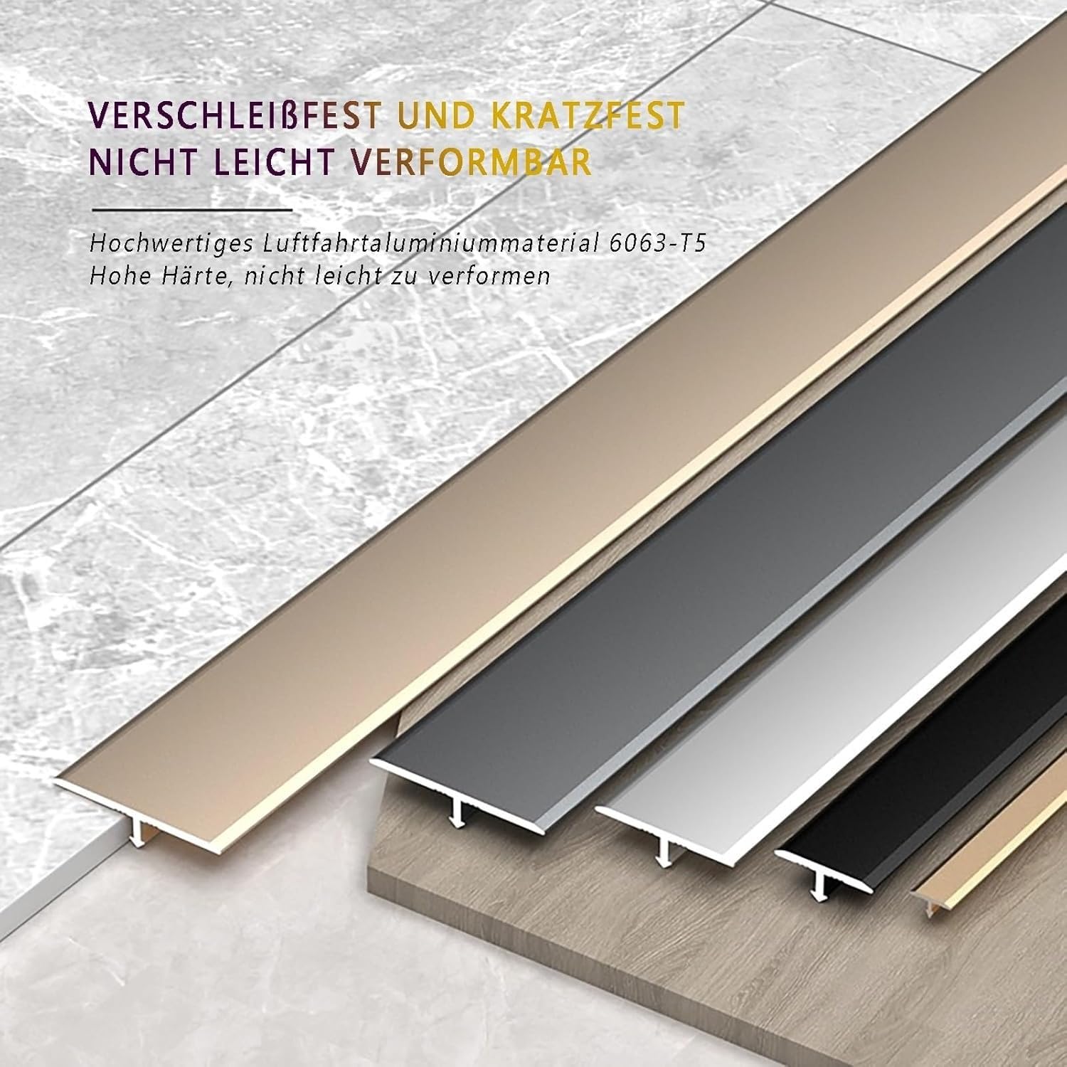 Profil aluminiowy TTransition 2 x 135 cm do laminatu winylu i płytek Trwała odporna na zarysowania osłona progowa i wykończenie krawędzi do użytku wewnątrz (czarna szerokość: 3 m)