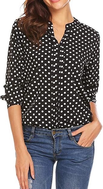 Polka Dot Dress Shirt Tops Long Sleeve 