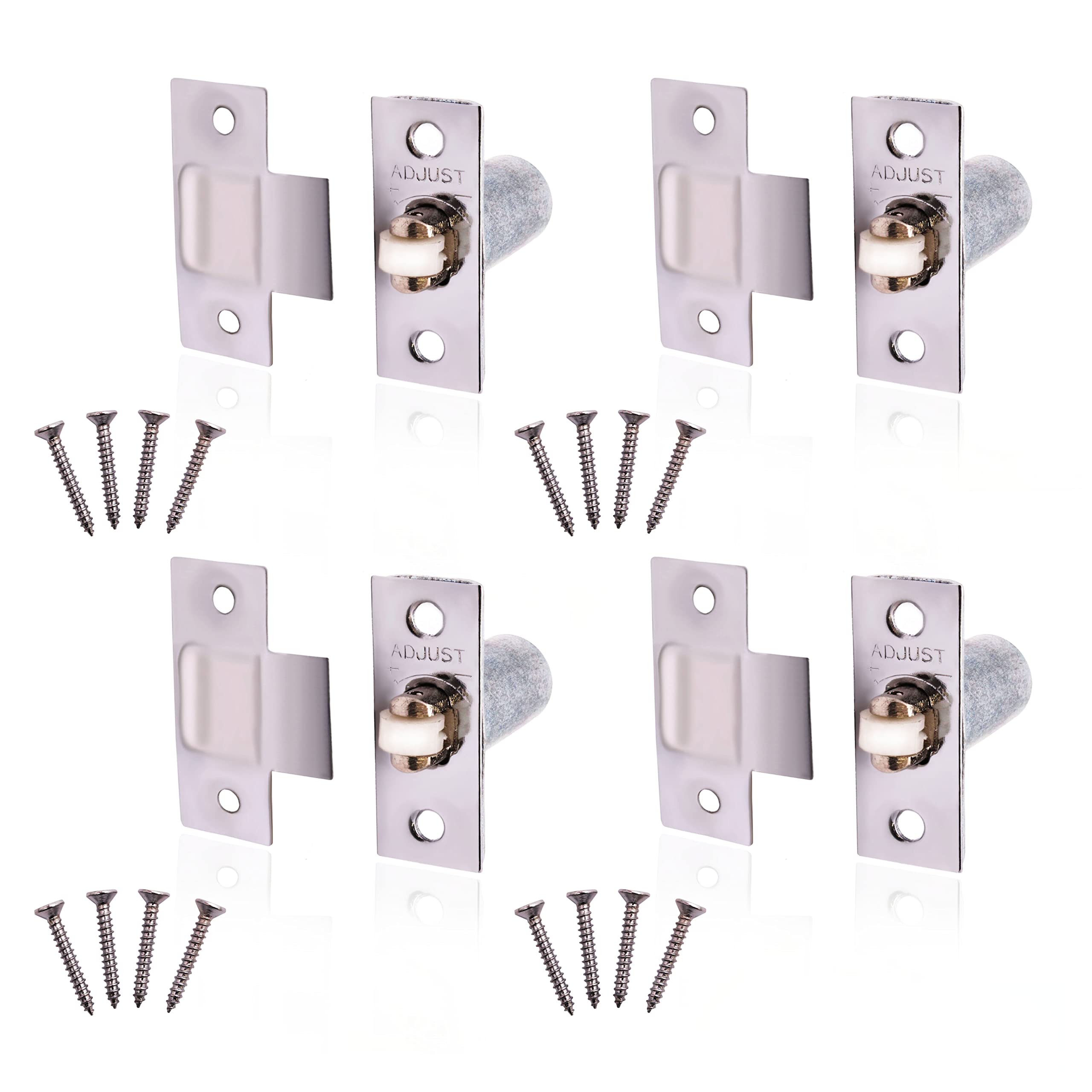 Adjustable Roller Catch Spring Loaded Latch Lock for Internal Doors | Nickel Plated | Pack of 4
