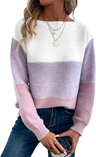 Womens Long Sleeve Crew Neck Color Block Fall Fashion Knitted Pullover S...