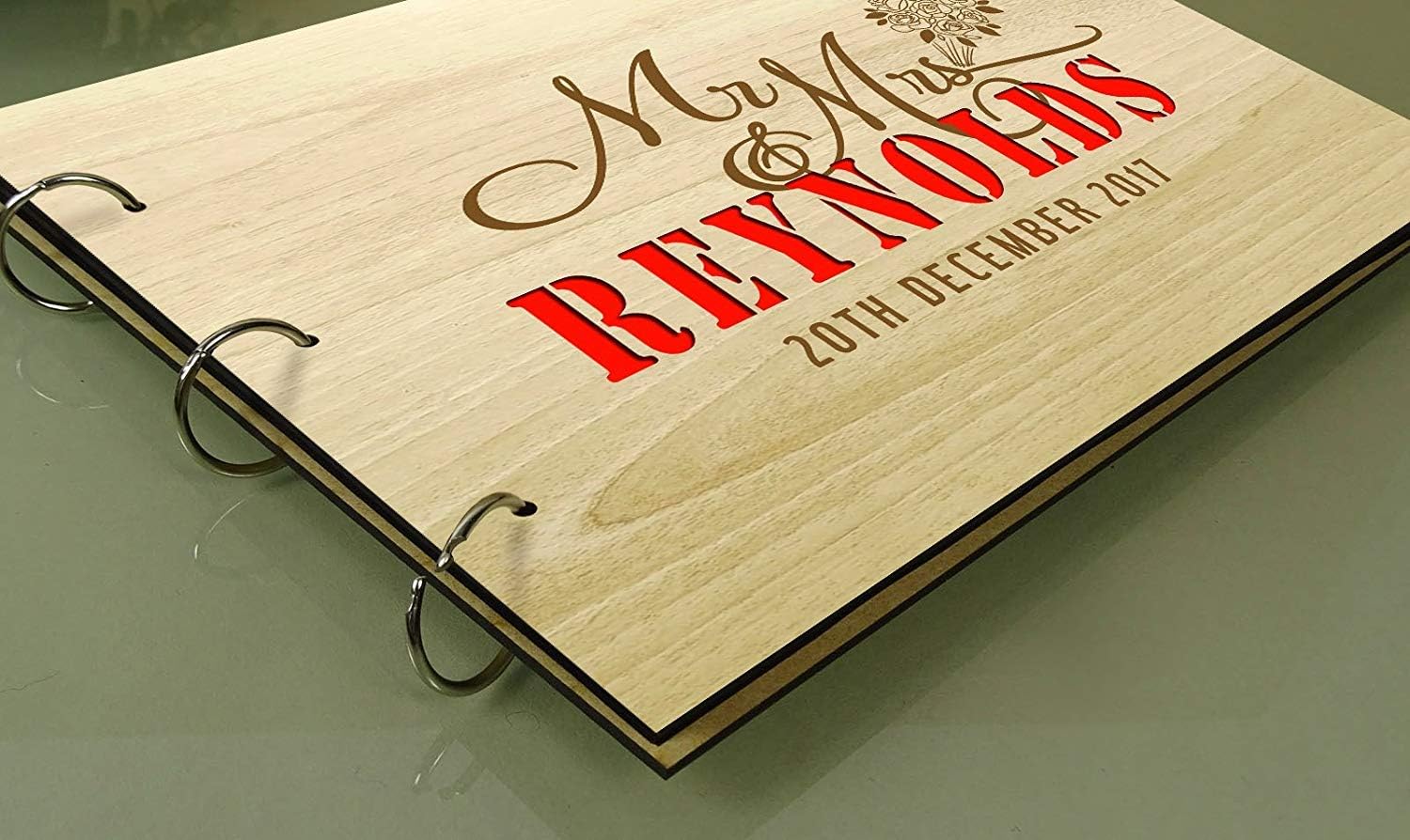 Wood Engraved Name Bride & Groom Advice Guestbook Custom Rustic Wedding Scrapbook