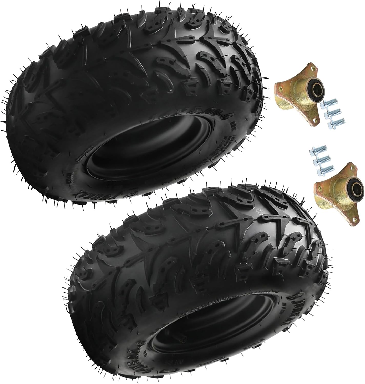 14x5.00-6 ATV Tires with Aluminum Rim Assembly, Tubeless All-Terrain Wheels for Go Karts, Mini Bikes, Quad Bikes, Drift Trikes – Includes 17mm Bearings and 3-Lug Rims, 2-Pack