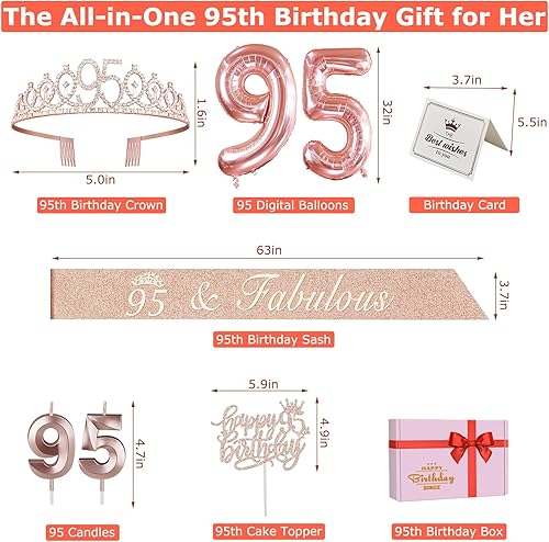 Miniatura 6 de Decoraciones de fiesta de cumpleaños 95 para mujer, incluyendo banda de cumpleaños 95, corona de cumpleaños, velas de cumpleaños número 95 y adorno