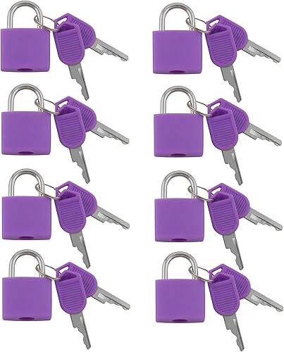 Vista 27 de Pequeño candado de latón macizo cubierto de ABS duradero con llave individual - Juego de 8 candados (multicolor, 8 unidades)