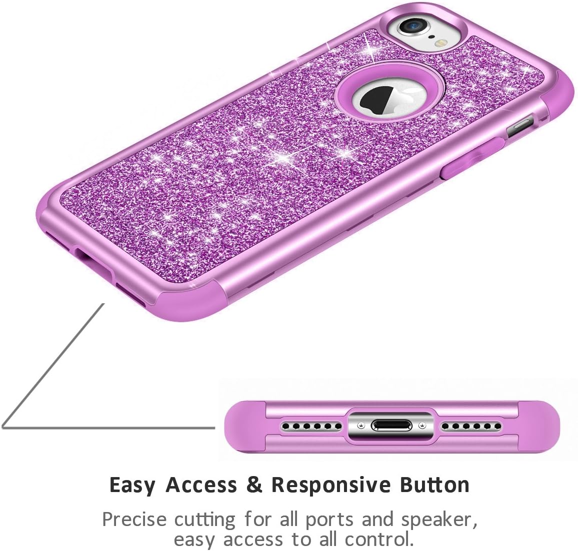 Vofolen for iPhone 8 Case iPhone 7 Case iPhone SE 2nd Case Cover Bling Glitter Full-Body Protection Heavy Duty Protective Hard Shell Soft Rubber Armor Front Bumper for iPhone 8 7 SE 2020 Violet