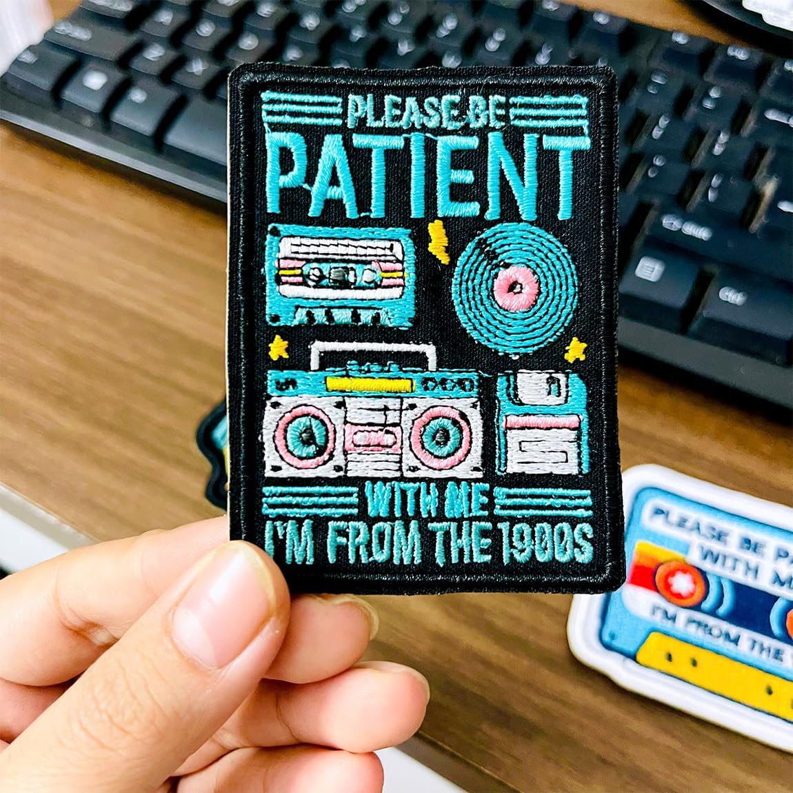 (3Pcs) Please Be Patient with Me I'm from The 1900s Iron-On Embroidered Patch, Black and White Skeleton Design, Set for Jackets, Backpacks, Hats, Vests – 3 Inch