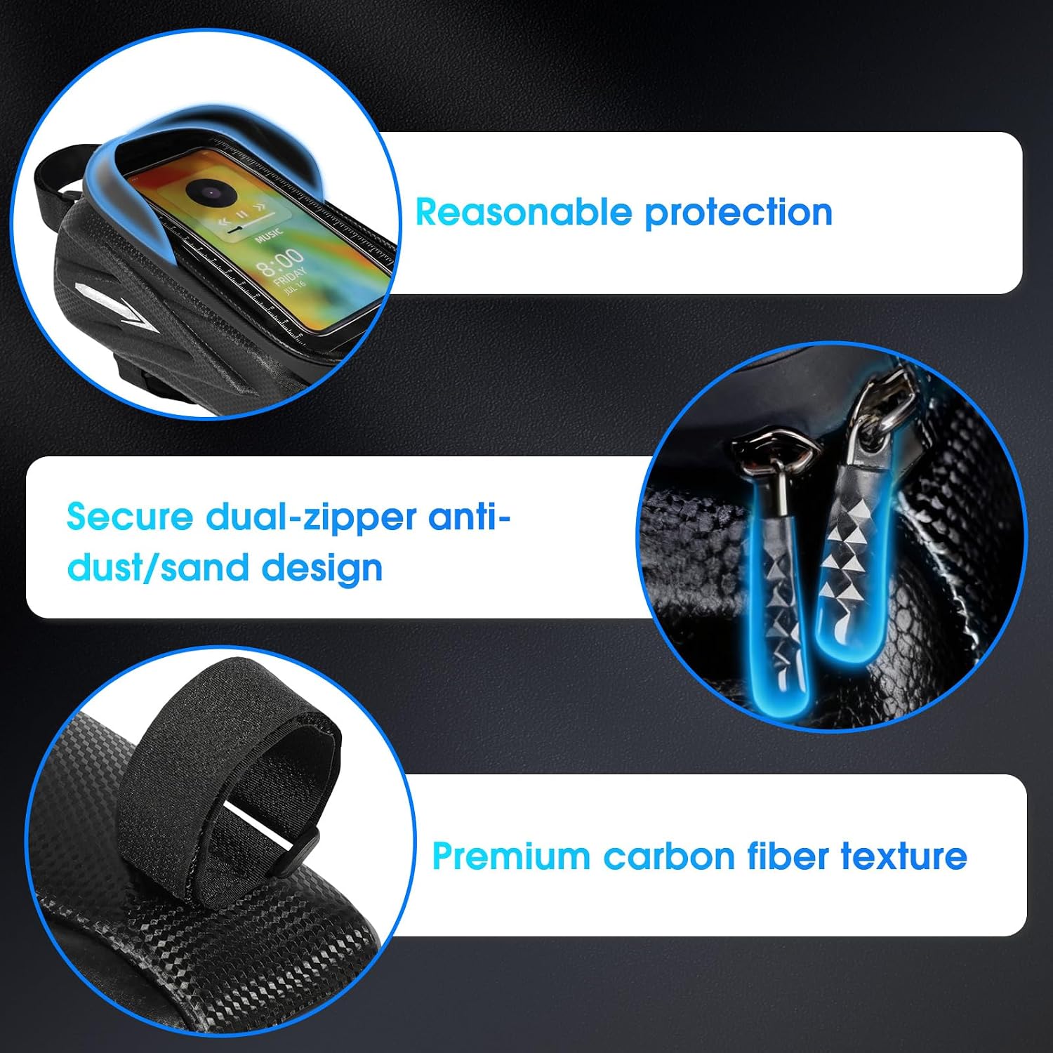 Hard Shell Frame Bag Compatible Fit for Ridstar Q20/Q20 Pro Lite EBike, Waterproof Phone Mount Pouch,Top Tube Storage Bag,Headphone Cable Hole