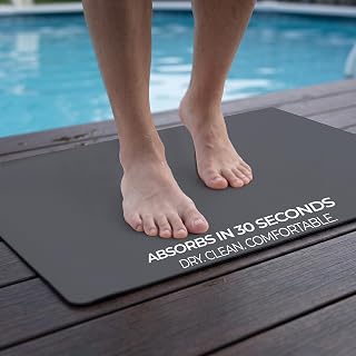 Homergy Bath Mat for Bathroom Non Slip, Quick Dry, 18x28 in, Dark Grey | Ultra absorbent, machine washable, mildew resistant shower mat with rubber backing for tub, poolside and outdoor showers