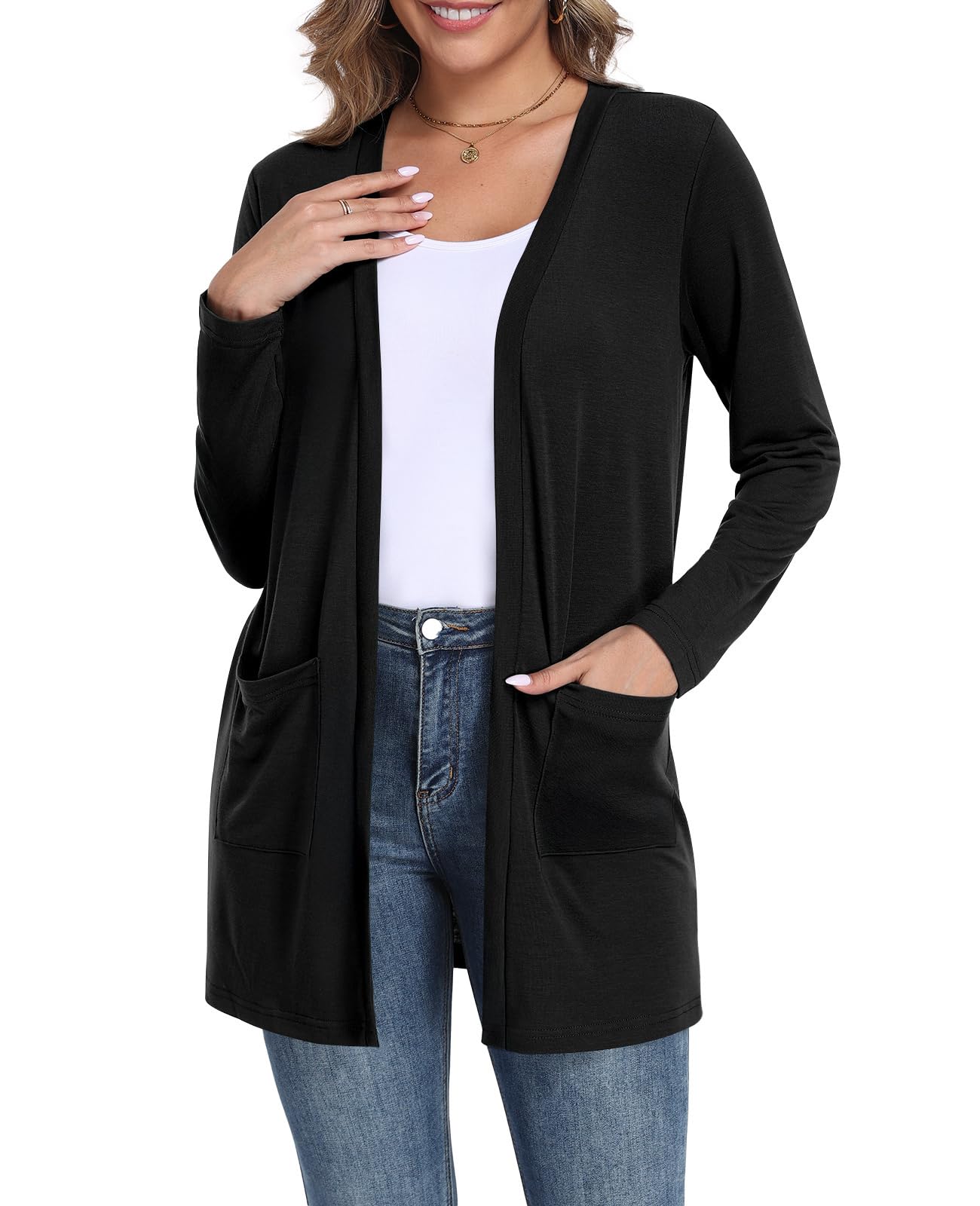 ayifu Womens Casual Lightweight Cardigans Long Sleeve Open Front Cardigan with Pockets-picture-19