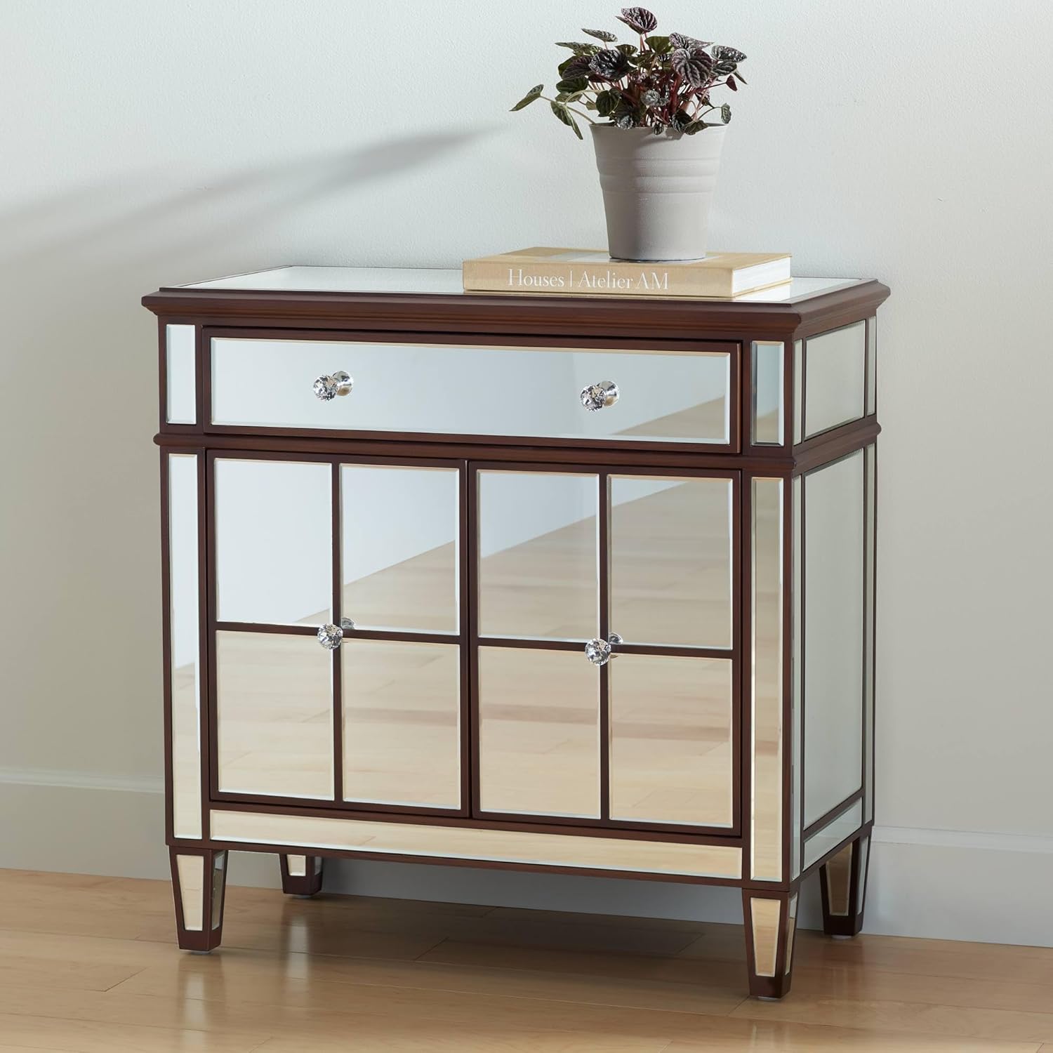 55 Downing Street Vincent 32" Wide Mirrored and Brushed Oak Accent Cabinet