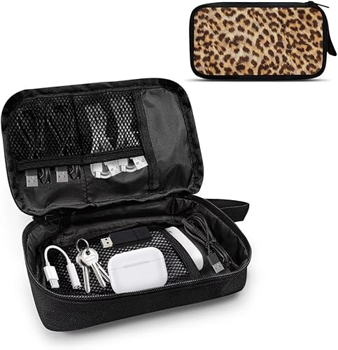 Miniatura 2 de Funda electrónica con estampado de leopardo, mini bolsa organizadora de cables para artículos esenciales, accesorio técnico con organizador de