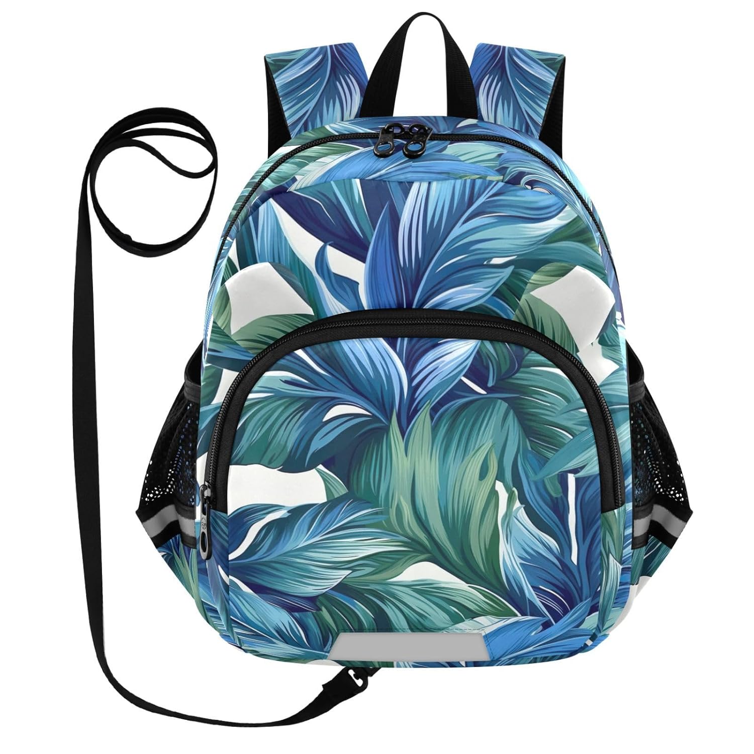 Green Blue Leaf Toddler Harness Backpack for Boys Girls 3-6 Years Kids Backpack with Anti Lost Safety Leash Child Leash Backpack for Preschool Walking Travel