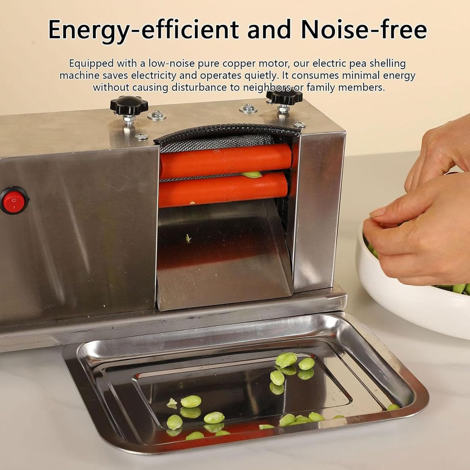 Máquina descascaradora eléctrica de guisantes semiautomática con 2 rodillos, pelador de guisantes de acero inoxidable para uso doméstico, máquina peladora multifuncional, pies antideslizantes