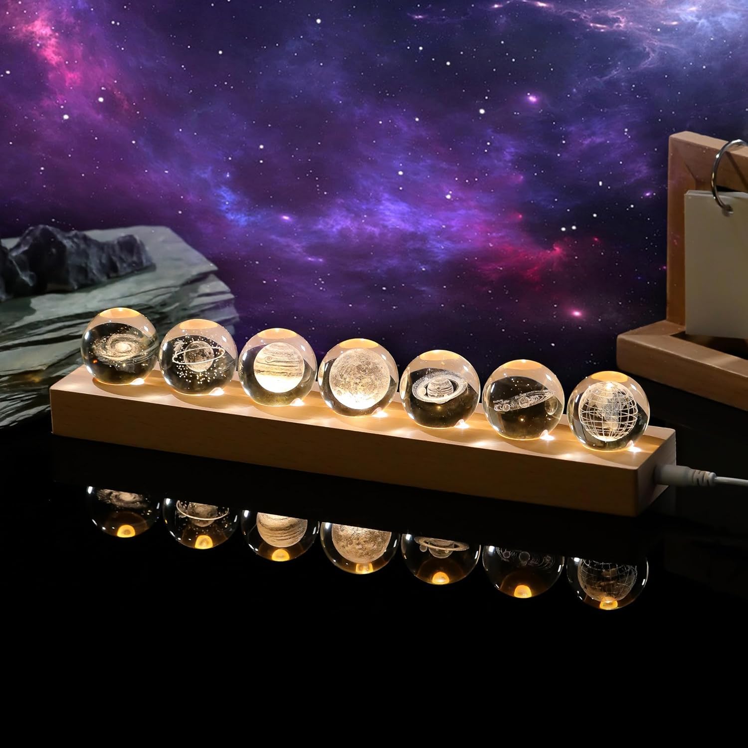 KRISININE 7 Chakra Natuurlijke Healing Bollen met LED Houten