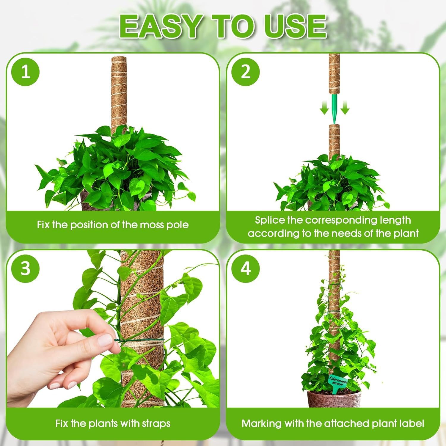 6 Stück 42CM Moosstab Monstera, Garden Sage Verlängerba Monstera Rankhilfe für Pflanzen, Kokos Pflanzenstab Monstera Moss Pole für Garten Kletterpflanzen Pflanzengitter (8 * 42cm)