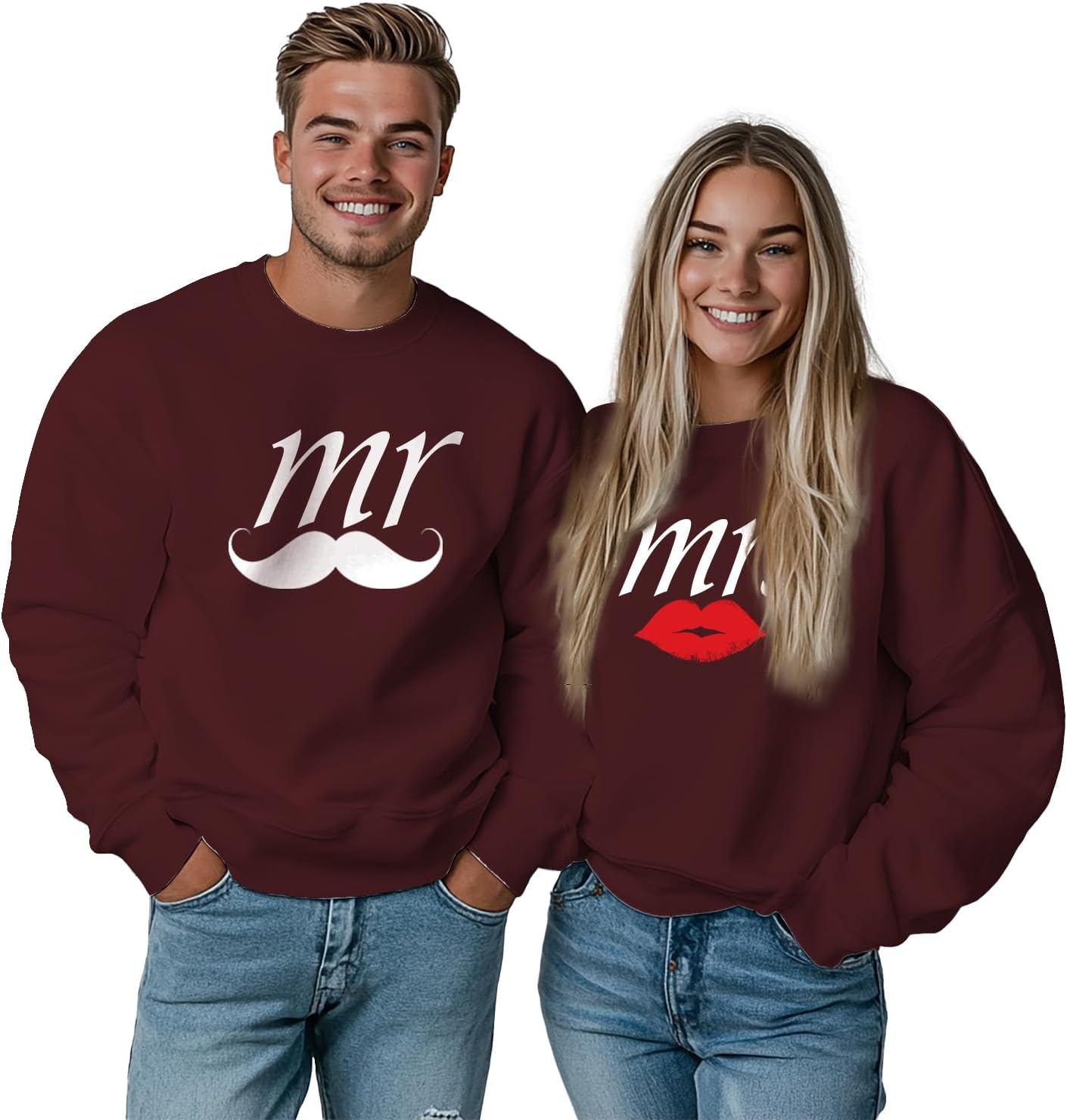 domirica Matching Sweatshirts for Couples Unisex Long Sleeve Pullover Crewneck Oversized Fashion Engagement Gift