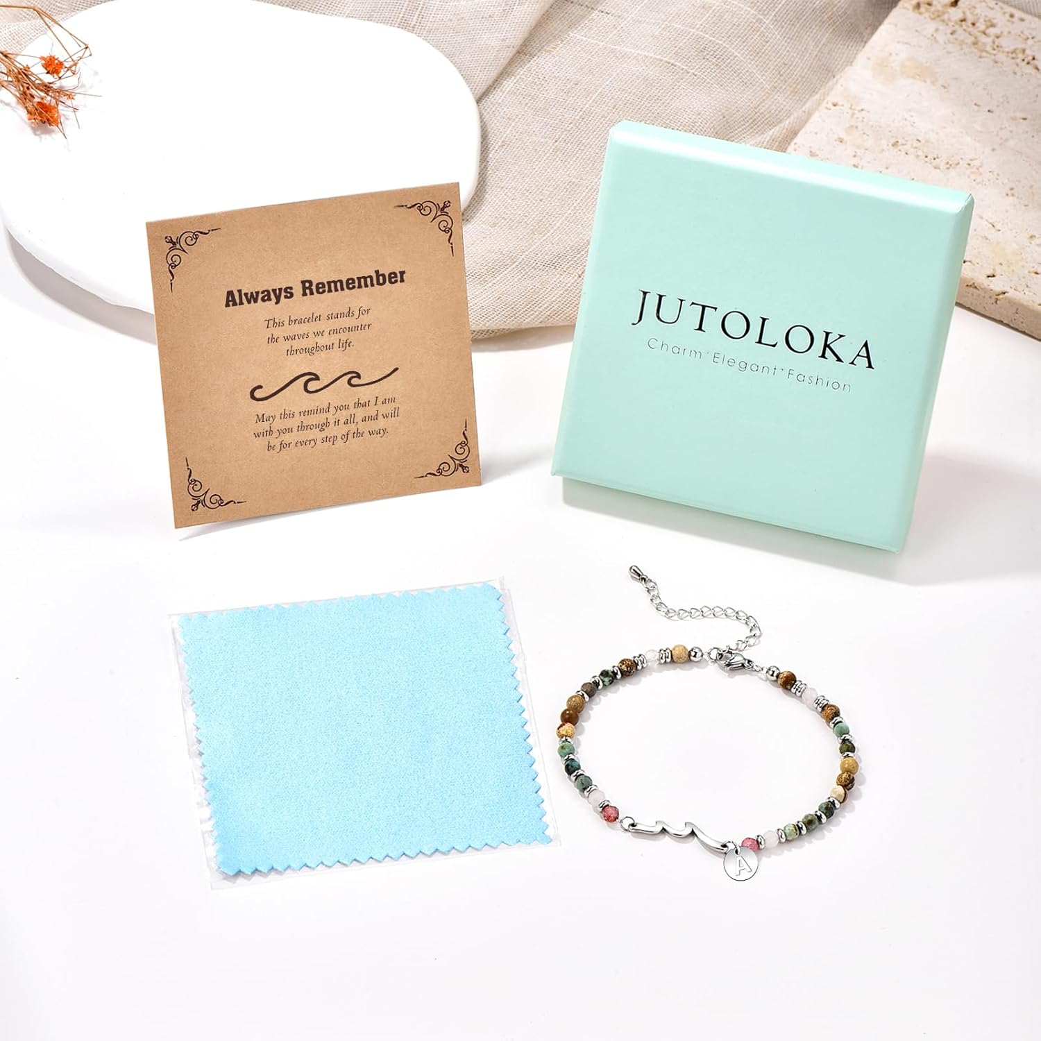 Wave Bracelet With Initial for Women, Friendship Bracelets, Friend Gifts, Sister Gift,Best Friend Birthday Gifts for Woman, Bestie Bracelets, Christmas Stocking Stuffers for Women - Image 5