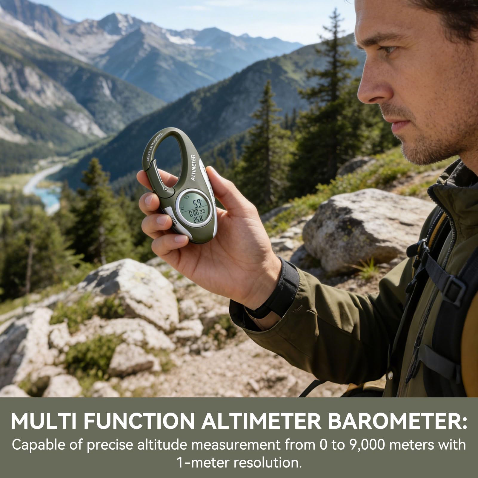 HERCHR Digital Höhenmesser tragbarer digitaler Kompass -Wanderwanderungs -Thermometer Hintergrundhöhe Altimeter Barometer Multi -Funktion zum Wandercamping im Freien im Freien