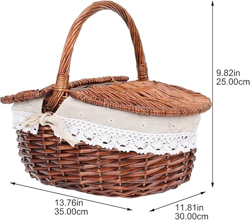 Miniatura 3 de Cestas de mimbre de mimbre para pícnic, cesta de almacenamiento de sauce, cesta de picnic con asa y tapas dobles para picnic, camping, al aire