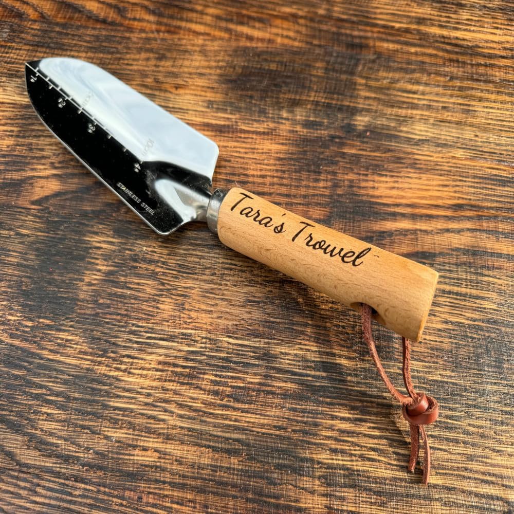 Personalized Garden Tools Gift Set for Gardeners - Custom Gardening Wooden Shovel, Trowel, & Rake with Bag